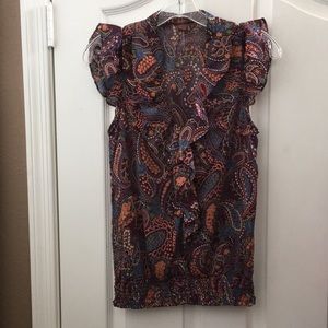 FINAL MARKDOWN Juniors’ dmbm Semi-Sheer Paisley Top w/Ruffled Neckline (S)